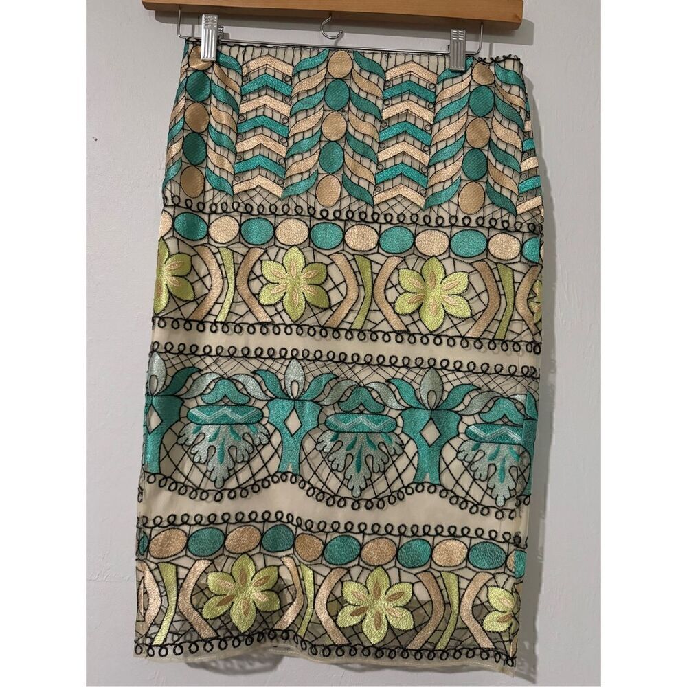 Eci embroidered mesh pencil skirt 8